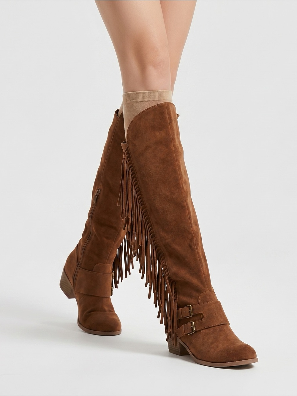 Womens Fringe Over The Knee Boots Brown Faux Suede Festival Western Boho Size 11